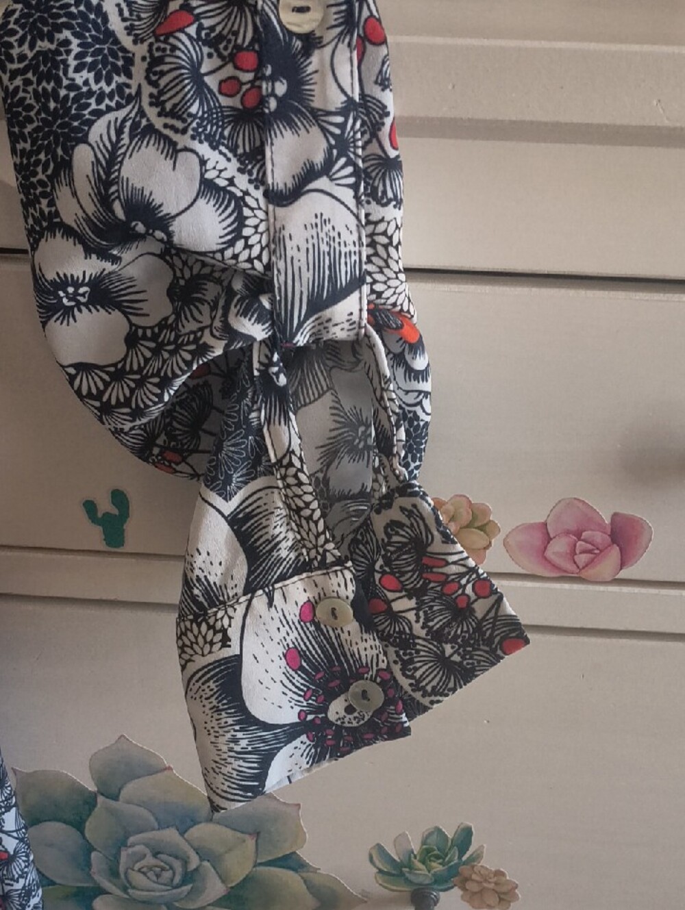 Floral Long Sleeve Maxi Dress - Blue, White & Red Accents - Picture 8 of 10